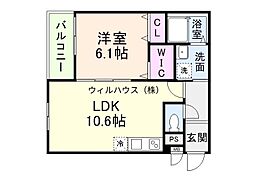 西喜ハイツ 1LDKの間取図画像