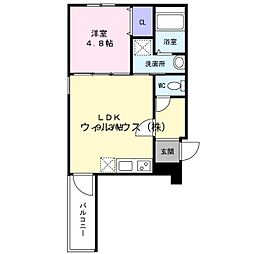 フジパレス上野芝 1LDKの間取図画像
