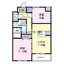 アッツ・コート松原三宅ファミリア 2LDKの間取図画像