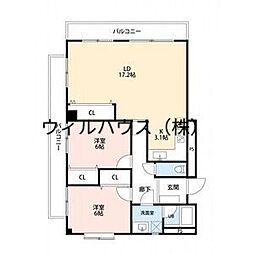 オークヒル 2LDKの間取図画像