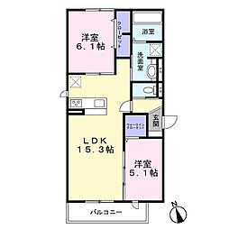 パサログランデ中安井 1階2LDKの間取り