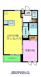 カーサクオーレ 1LDKの間取図画像