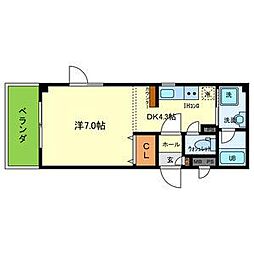Ｐｒｉｍｏ鳳 3階1Kの間取り