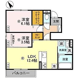 ネオ・ハイツ 1階2LDKの間取り