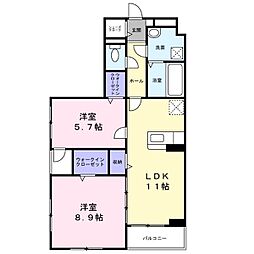 アイマコート　初芝 3階2LDKの間取り