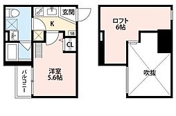 ベイルート 2階1Kの間取り