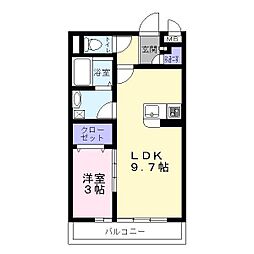 シャトレ清風 2階1LDKの間取り