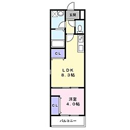 セジュール堺東 3階1LDKの間取り