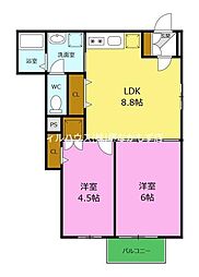 Ｆ　ａｓｅｃｉａ　諏訪ノ森 1階2LDKの間取り