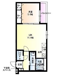 フジパレス百舌鳥駅南5番館 3階1LDKの間取り