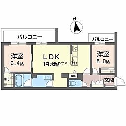 堺市西区鳳中町8丁マンション 2LDKの間取図画像