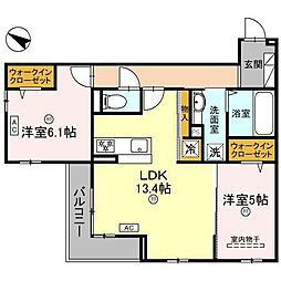 パサログランデ上野芝 3階2LDKの間取り