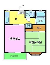 ハイツエンデバーＥ棟 2階2Kの間取り
