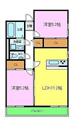 アサヒレジデンス 1階2LDKの間取り