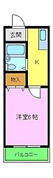 サンロワール北野田 1Kの間取図画像