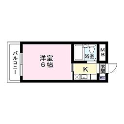 白鷺ハイツ 1Kの間取図画像