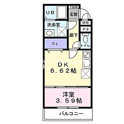 クローバー・シエル初芝 1DKの間取図画像