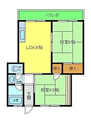 西野グリーンハイツ 2LDKの間取図画像