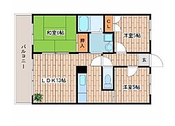 草愛マンションB棟 3LDKの間取図画像
