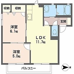 エスポワール 2LDKの間取図画像
