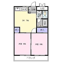金岡コーポラス 2DKの間取図画像