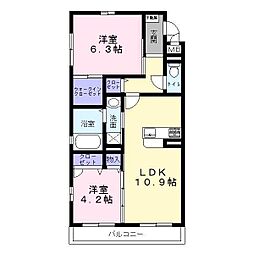 グランドシャーメゾン北花田サウスウィング 2LDKの間取図画像