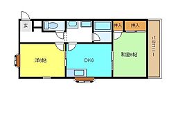 コーポラス　モズ 3階2DKの間取り