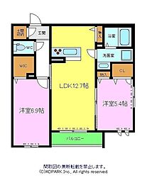 クラヴィーア上野芝 2階2LDKの間取り
