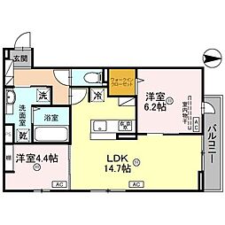 トリシア遠里小野 2階2LDKの間取り