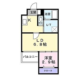 ジーイーシス 3階1LDKの間取り