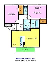 パレス上野芝 2階2LDKの間取り