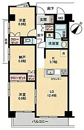 東建ニューハイツ四街道 2SLDKの間取図画像