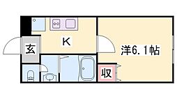 エルミタージュ 2階1Kの間取り