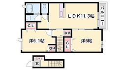 メゾン・ド・リーヴ 2LDKの間取図画像