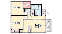 ブランフルーレA棟 2LDKの間取図画像