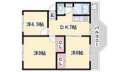 溝口ハイツ 3DKの間取図画像