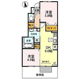 サニーDハウス芝町 2DKの間取図画像