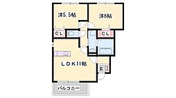 オークス中島 2LDKの間取図画像