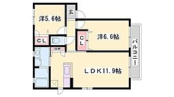 ニューフォーレスナガタA棟 2LDKの間取図画像