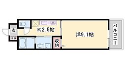 ポーシェガーデン2 1Kの間取図画像