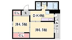 ヴィラナリー上郡2棟 2DKの間取図画像