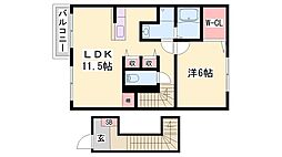 フリーデンC棟 1LDKの間取図画像