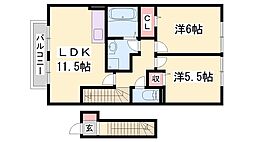 ローテローゼ恵比須 2LDKの間取図画像