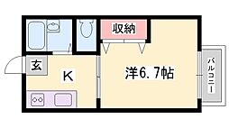 ハイツしらさぎB棟 1Kの間取図画像