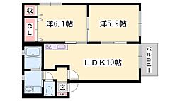 シャーメゾン桜B棟 2LDKの間取図画像