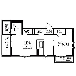 (仮称) 西新町PJ 1LDKの間取図画像