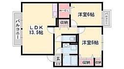 プルミエビジューA棟 2LDKの間取図画像