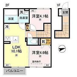 リアン平松A棟 2LDKの間取図画像