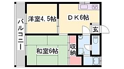 小西ハイツ 2DKの間取図画像