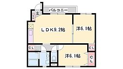 パストラル・ドミール 2LDKの間取図画像